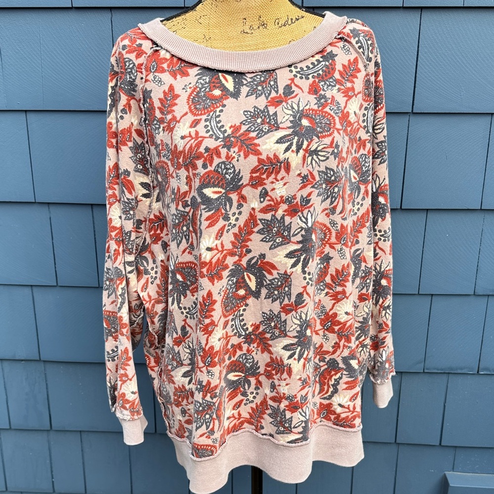 Free People Floral Patterned Long Sleeve Top small over sized